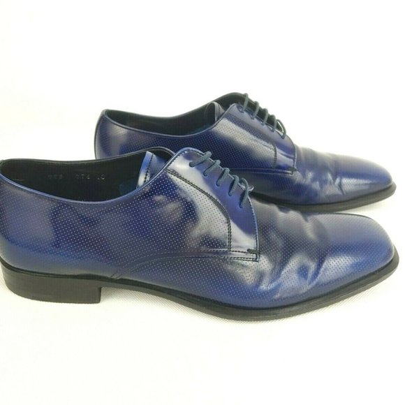 PRADA MEN'S BLUE LEATHER LACE UP SHOES SIZE US 10 - Picture 2 of 12